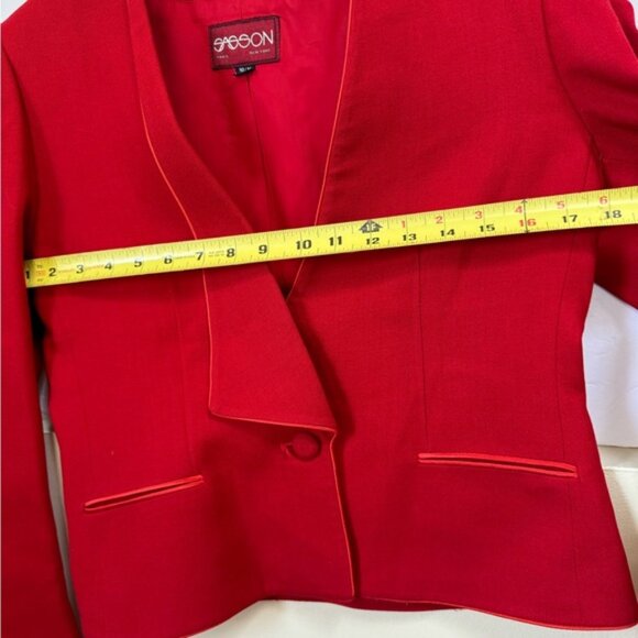 SASSON Vintage 1980 Wool Cropped Blazer Jacket Bolero Lightweight Button Satin - Picture 15 of 16